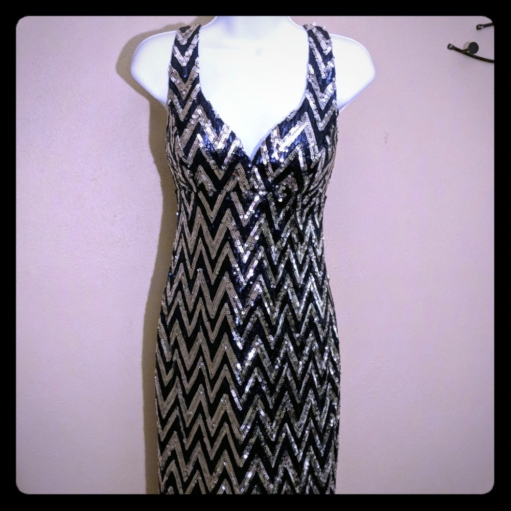 Navy and Silver Sequin Party Dress